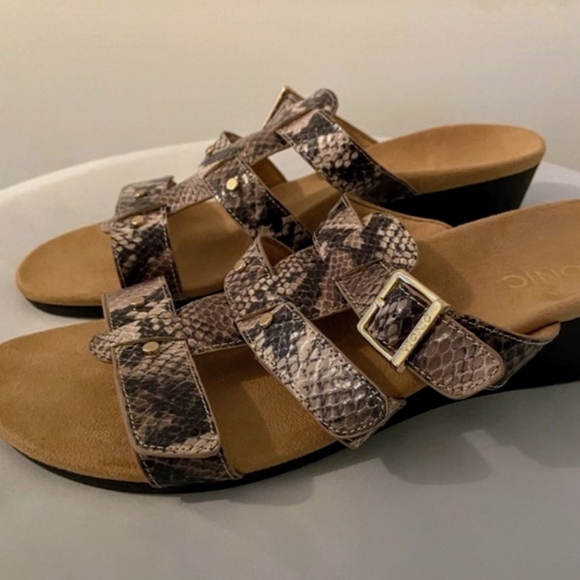 Vionic Radia Wedge Snakeskin Leather Slide Sandal, Size 10, Multi-Color - Picture 2 of 6